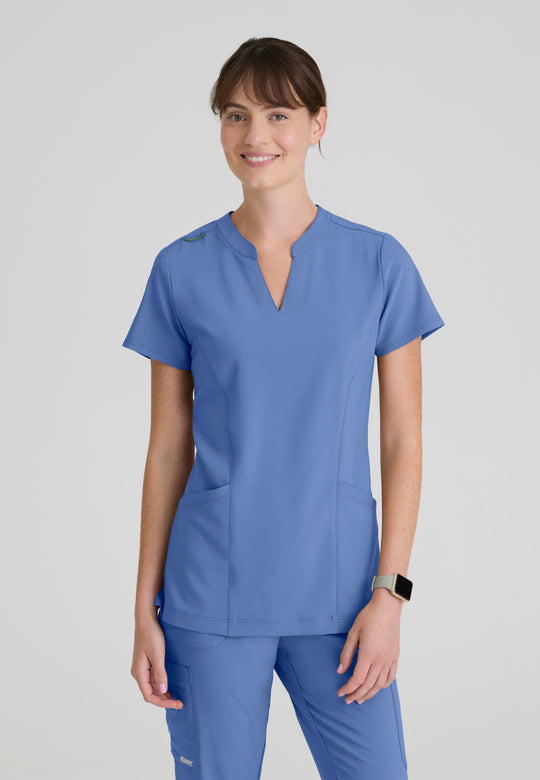 Sky 2-Pocket Banded Notched Neck Top