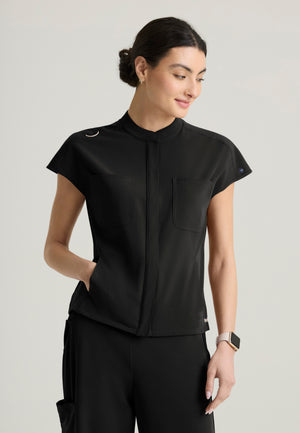 Aria Women's 6-Pocket Sportneck Zip-Front Top