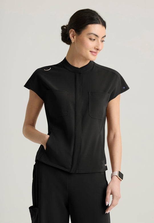 Aria Women's 6-Pocket Sportneck Zip-Front Top