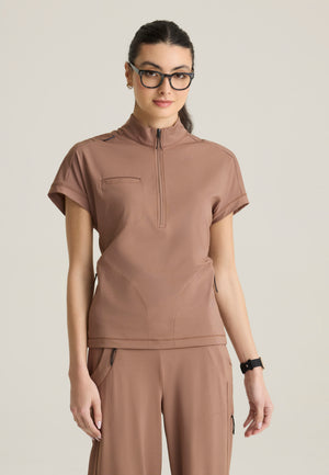 Crystal Women's 3-Pocket Mock Neck Zip-Placket Top