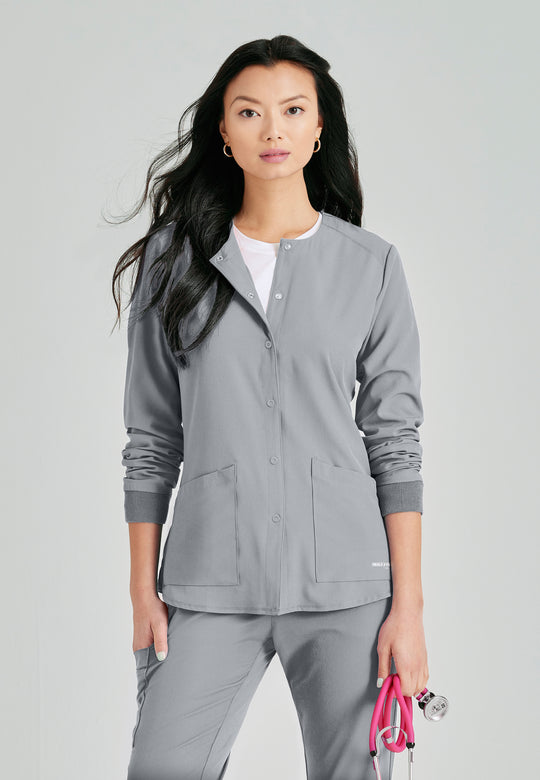 Stability 2-Pocket Crewneck Snap-Front Scrub Jacket
