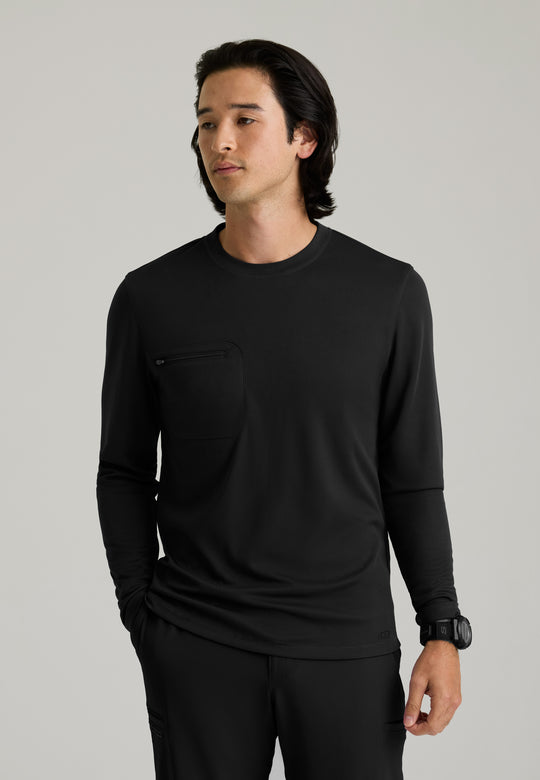 David Men's 1 Pocket Crew Neck Long Sleeve Tee