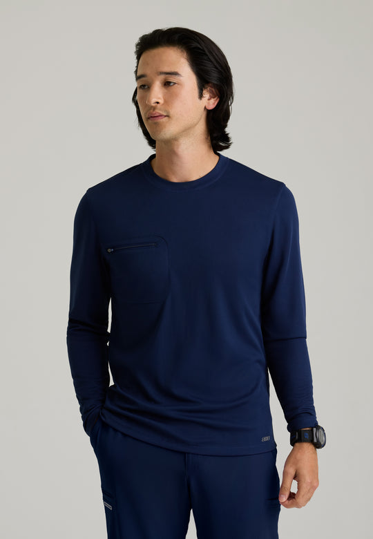 David Men's 1 Pocket Crew Neck Long Sleeve Tee