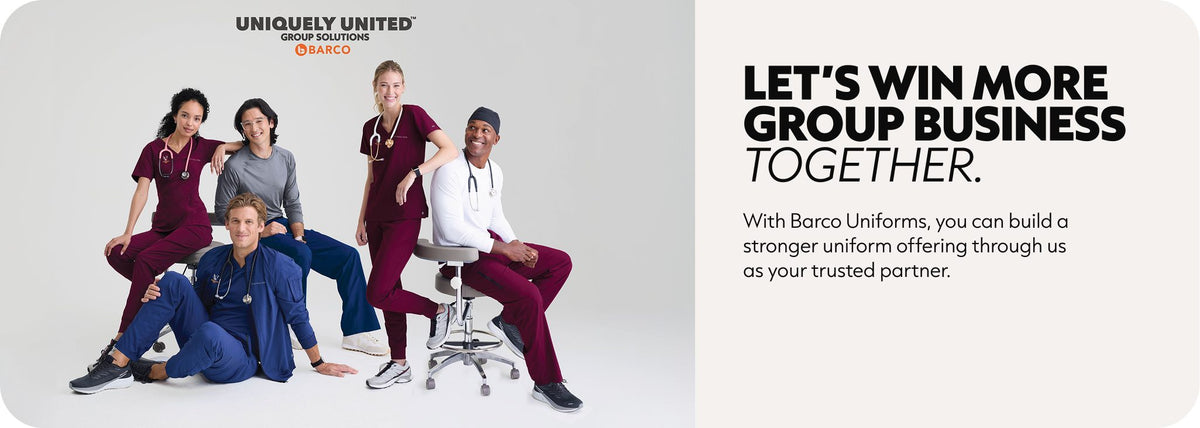 Uniquely United Group Solutions by Barco. Let's win more group business together. With Barco Uniforms, you can build a stronger uniform offering through us as your trusted partner.